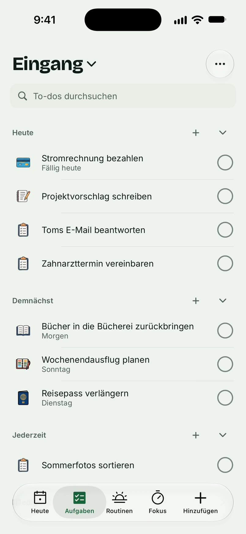 Der Tab Aufgaben in Unmiss