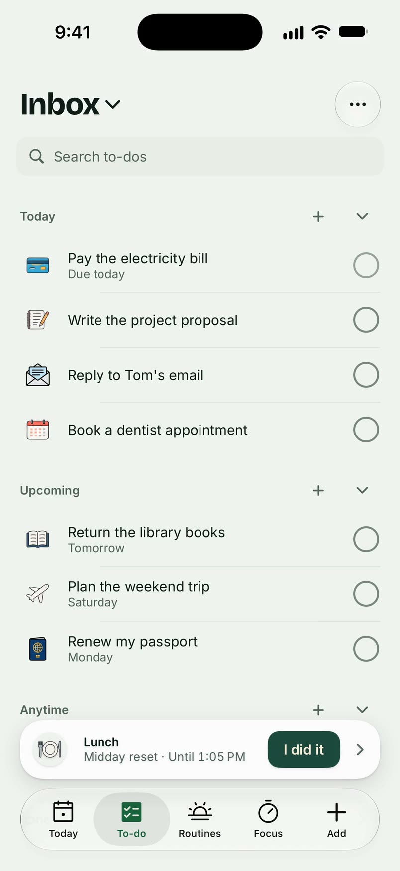 The To-do tab in Unmiss